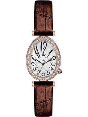 Women's Brown Rose Gold Luxury Crystal Accented Leather Band Elegant Wrist Watch